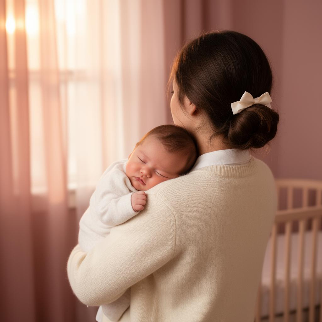 Heidi's Helpers expert baby nurse cradling a newborn in a serene sunlit nursery
